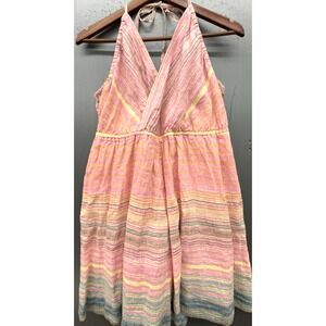 Lands End Canvas Halter Dress 8 Pink Pastels Linen Boho Coastal‎ Preppy Beachy